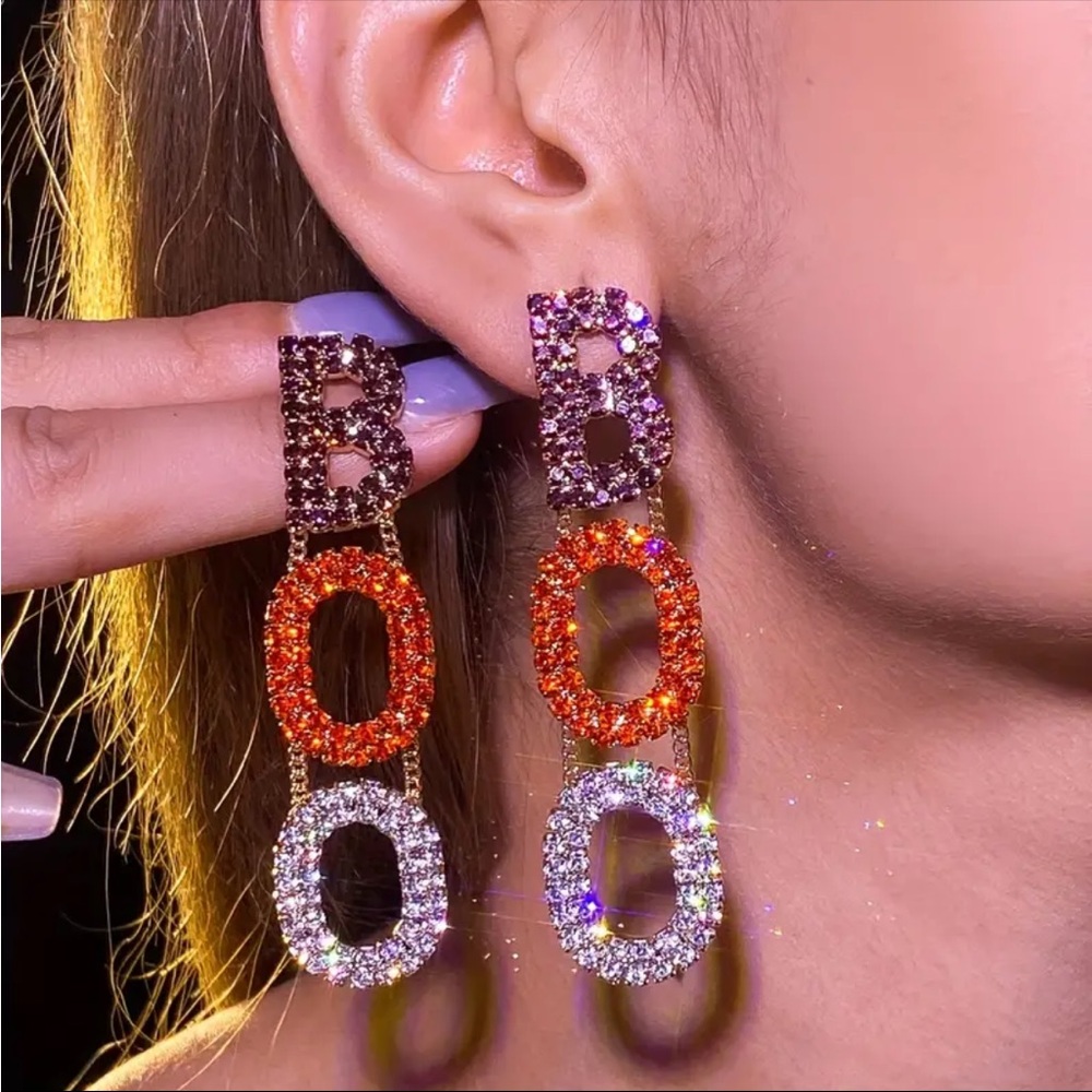 BOO Earrings, Halloween Earrings, Rhinestone BOO Halloween Earrings